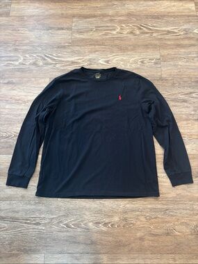 Polo Ralph Lauren Black Classic Long Sleeve T Shirt Red Pony Crewneck Size XL
